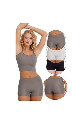 Sensu Lazer Kesim Yüksek Bel Şort 3'lü Set Model-2 Bordo