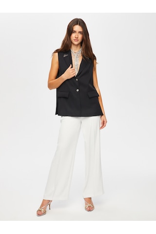 Yakası Zincir Aksesuarlı Yırtmaçlı Dokuma Yelek 002 Us25ylk00210 Siyah