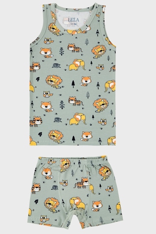 Lela Desenli Streç Pamuklu Bisiklet Yaka Atlet Boxer 2'Li Iç Giyim Erkek Çocuk Takım 6651010 Açık Haki