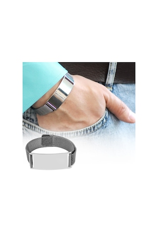 Kişiye Özel İsim Yazılı Magnet Kapamalı Silver Renk Çelik Erkek Hasır Bileklik