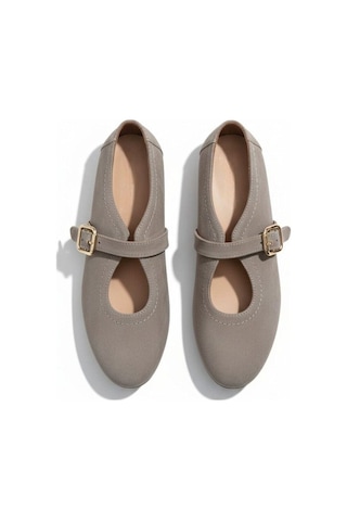 Ne&ve Shoes Vizon Süet Hakiki Deri Tokalı Babet