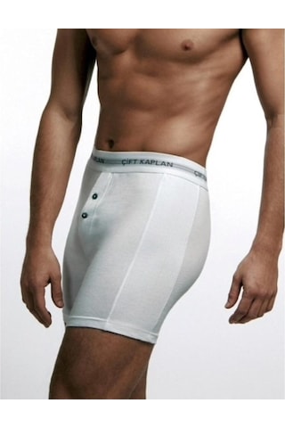 3'Lü Çift Kaplan 880 Likralı Düğmeli Boxer / Külot Beyaz