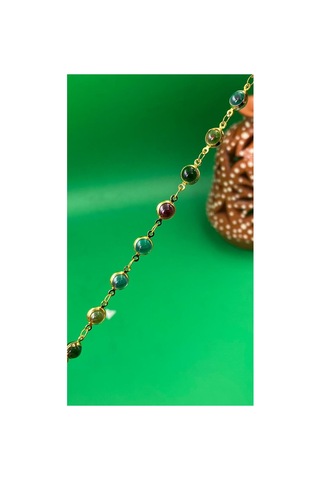 Kadın Gold Renk Yuvarlak Renkli Zirkon Taşlı Bileklik 18 Cm Altın