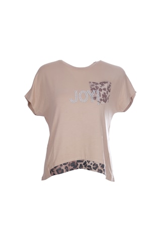 Ysatis Minimalist Oversize Kısa Kol Kadın Bluz - Leopar Detay Bej