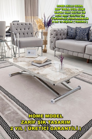 Home Üst Tabla Mdf Beyaz Mermer Oval Köşe Alt Krom