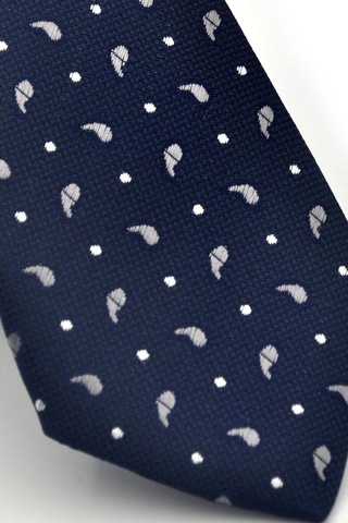 Gaffy Beyaz Füme Desenli Lacivert Dokuma Kumaş Mendilli Slim Fit Kravat // Sdk-2612-2 Lacivert