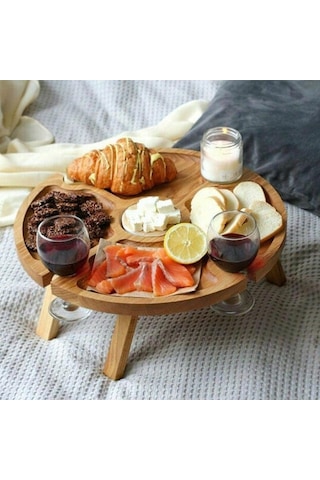 Ahşap Şarap Kadeh Dekoratif 4 Kişilik Servis Sunum Tepsisi Ahşap