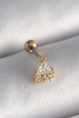 316l Çelik Gold Renk Üçgen Zirkon Taşlı Tragus Piercing
