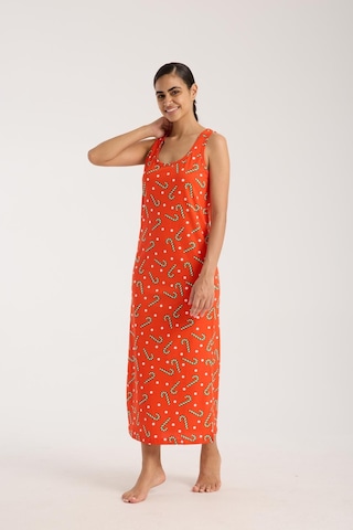 Akbeniz Kadın Kalın Askılı Yırtmaçlı Uzun Turuncu Gecelik Turuncu