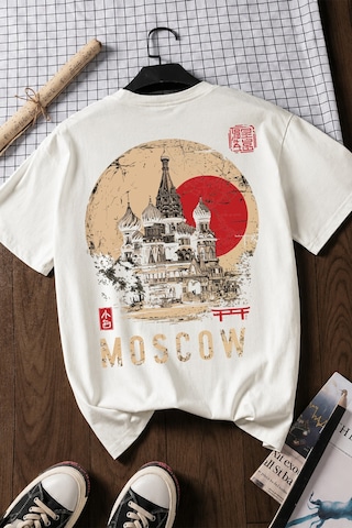 Spoyi Moscow Heritage Tasarımlı %100 Pamuk Yarım Oversize Beyaz T-lhirt