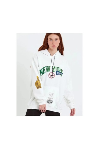 Veraura Lifestyle Baskılı Kapüşonlu Sweatshirt - Beyaz