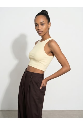 Dilvin 32941 Halter Yaka Crop Top-açık Sarı