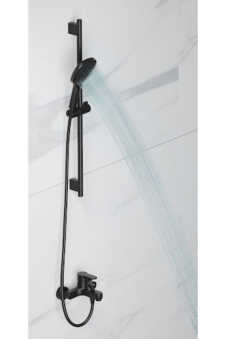 Adell Mode S Sürgülü Duş Seti + Lento Banyo Bataryası Mat Siyah 2 Parça Tam Set Ads.35.02.03.01 Siyah