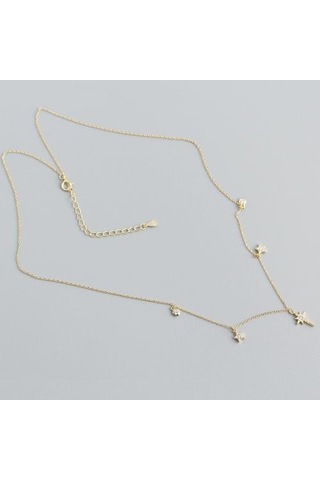 925 Ayar Gümüş Kolye Hediye Kadın Minimalist Boho Kişiselleştirilmiş Lüks Tasarım Star Kakma Elmas Güzel Kuyumculuk Kolyeler Altın - Beyaz