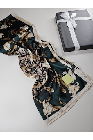 Miorel Scarfs Yeni Sezon Çiçek Desen Ekose Zincir Vual İpek Şal Premium Yeşil