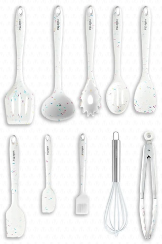 Salvatore 10 Parça Spatula Set Beyaz Renkli Noktalı