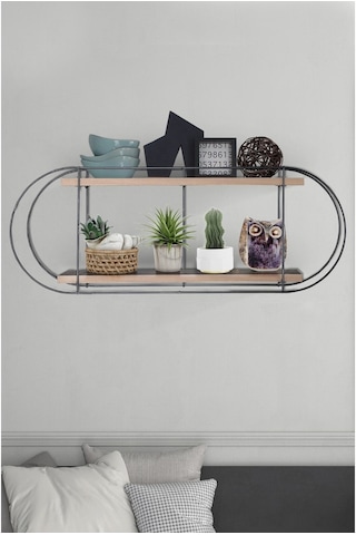 Fullreyon Dekoratif 2 Raflı Duvar Rafı Siyah