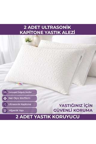 2 Li Mikro Kapitone Yastık Alezi - Hisar Serisi Beyaz