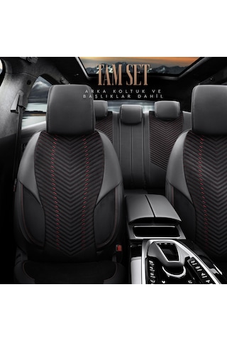 Advanced Design Özel Tasarım Premium Deri-Keten Ekstra Destekli Universal Oto Koltuk Kılıfı Tam Set