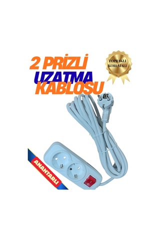 2 Prizli Grup Priz - 7 Metre Fiş Çoğaltıcı Topraklı Anahtarlı Düğmeli Çoklu Kablolu Uzatma Piriz Beyaz 6 - 8 M