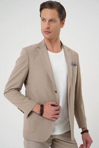 Efor Slim Fit Torba Cep Spandex Karışımlı Casual Bej Ceket C 714 Bej