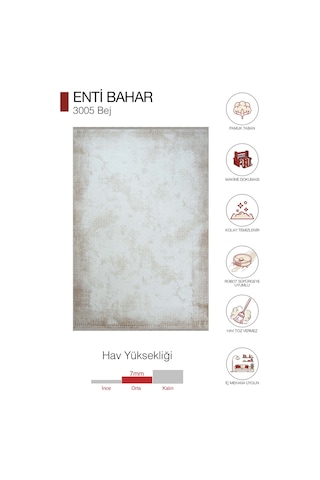 Enti Bahar 3005 Bej Halı - Şeritli Akrilik Koridor Halısı Bej - Krem