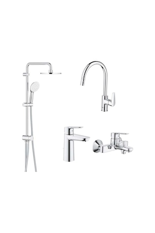 Grohe Baudge Set 23605000 - 23758000 - 30536000 Ve Grohe Tempesta 200 27389003 Tepe Duş Seti Krom