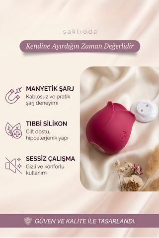 Saklıoda Gül Vibratör 10 Modlu Klitoris Emici Vakumlu Usb Şarjlı Silikon Uyarıcı