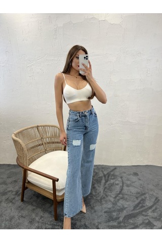 Moderie Butik 6373 Kadın Denim Slıim Palazzo Fit - Mavi