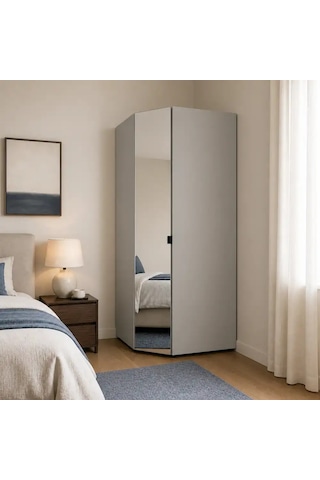 Oryana Ayna Kapaklı Köşe Gardırop - Trend Gri 90x210x90 Cm