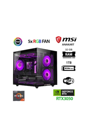 Xaser Cube X10 R7-5700X 32 GB 1 TB M.2 Nvme SSD 6 GB RTX3050 Free Dos Masaüstü Oyuncu Bilgisayarı