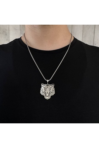 925 Ayar Gümüş Kaplan Tasarım Erkek Kolye Gümüş