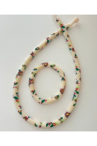 Chichibeads Günlük Şıklık El Yapımı Kolye Bileklik Set Beyaz - Yeşil