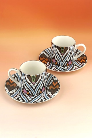 Ethnica Altın Yaldızlı İki Kişilik Kahve Fincan Takımı Siyah - Altın