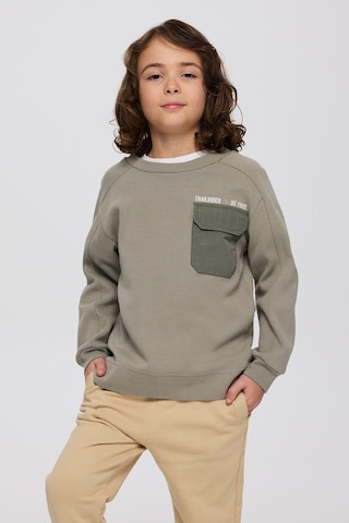 Panço Erkek Çocuk Yuvarlak Yaka Cepli Baskılı Parça Detaylı Antrasit Sweatshirt Gri