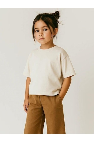 R.g Kız Çocuk Pamuklu Basic Crop T-shirt-15860 Beyaz