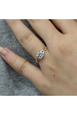 Chavin 1,2 Carat Tek Taş Sonsuzluk Sarı Altın Yüzük Du30
