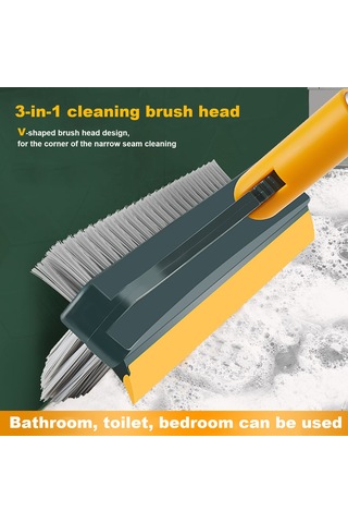 Neevoyu 3'ü 1 Arada Pp Zemin Fırçası - Sert Tüylerli + Silme Ucu İle Duvar, Duş, Mutfak Tekerlekli Temizlik Aracı Yeşil