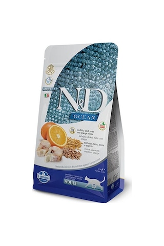 N&D Ocean Düşük Tahıllı Morina Balıklı ve Portakallı Yetişkin Kedi Maması 1500 G