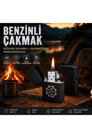 Sevgiliye Hediye Mühendislere Özel Tasarım Çark Temalı Siyah Metal Benzinli Çakmak Dolu Gönderim