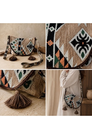 Bk Gift El Yapımı Otantik Türk Kilim Omuz Çantası -8, Günlük, Kitap, Tablet, Plaj Ve Seyahat Çantası Çok Renkli