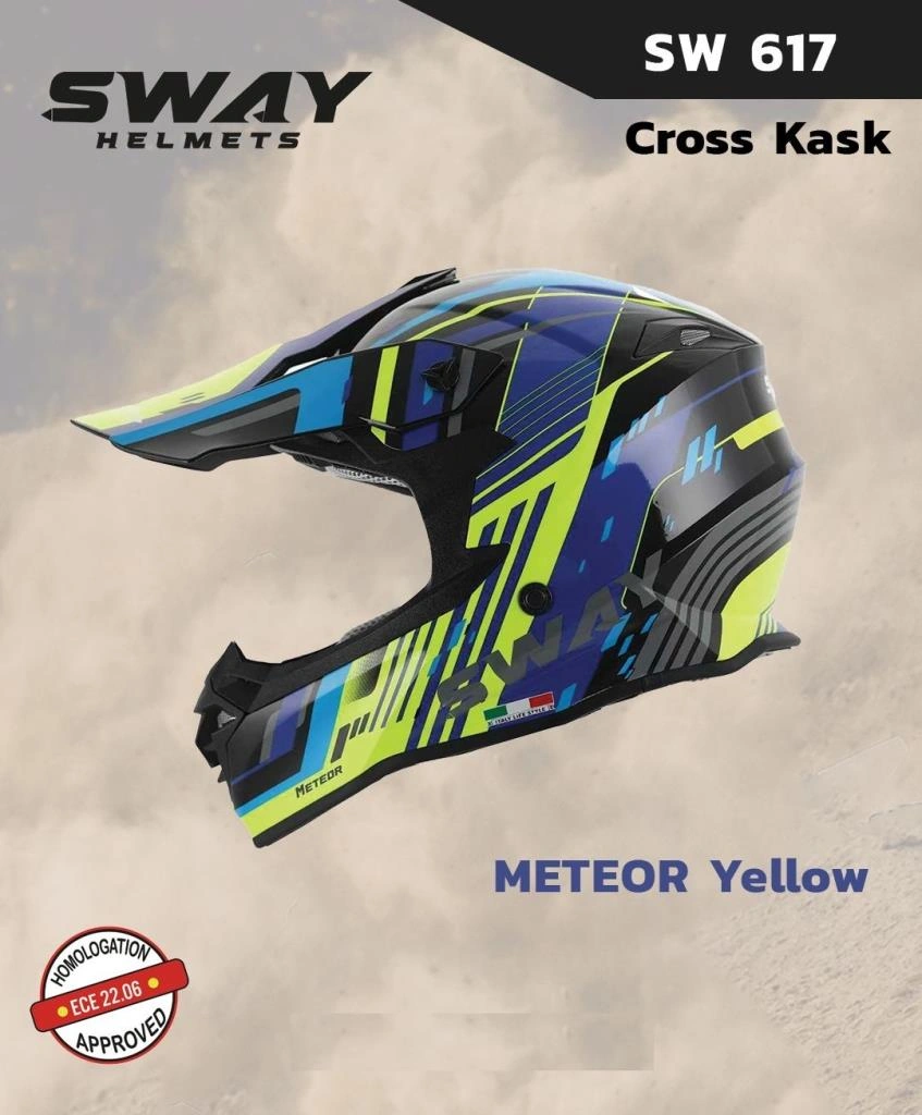 Sway Meteor Full Face Tam Korumalı Kask M/57-58cm Sarı - Mavi Sarı - Mavi