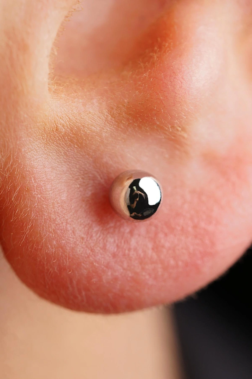 14 Ayar Altın Yuvarlak Top Küpe Erkek Kp0107-e Beyaz Altın