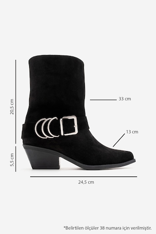 Luvishoes Velmor Siyah Süet Hakiki Deri Tokalı Kadın Western Bot Siyah