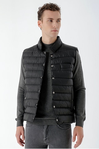 Morven Erkek Siyah Polyester Çıtçıtlı Kapitone Yelek