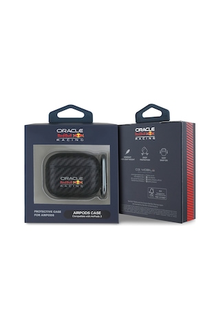 Airpods Uyumlu 3. Nesil Kılıf Redbull Lisanslı Pu Karbon Fiber Tasarımlı Askı Aparatlı Kapak Siyah