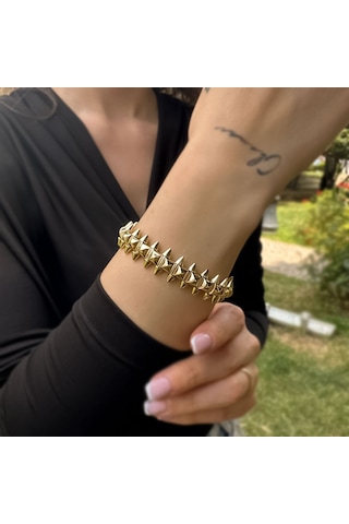 14k Sarı Altın Crampoon Kelepçe Bilezik