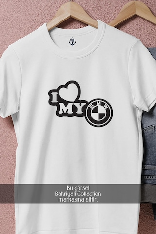 Oversize I Love My Bmw Tasarımlı Unisex T-shirt Beyaz