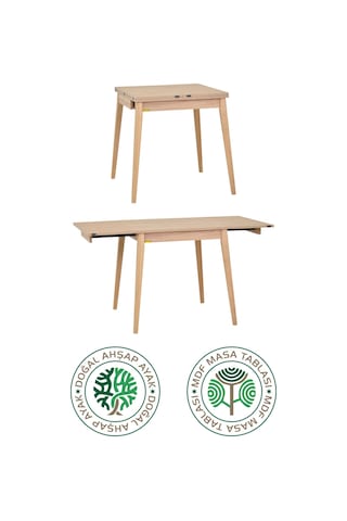 Vilinze Avanos Ahşap Katlanır Kanatlı Mdf Mutfak Masası - 70x70+70 70x140 Cm Naturel