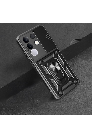 Vivo Y29 4g Kılıf Magnetik Standlı Kamera Korumalı Zore Sürgülü Vega Kapak Mavi